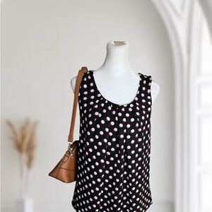 ELLE Polka Dot Sleeveless Blouse – Keyhole Tie Back Flowy Tank Top